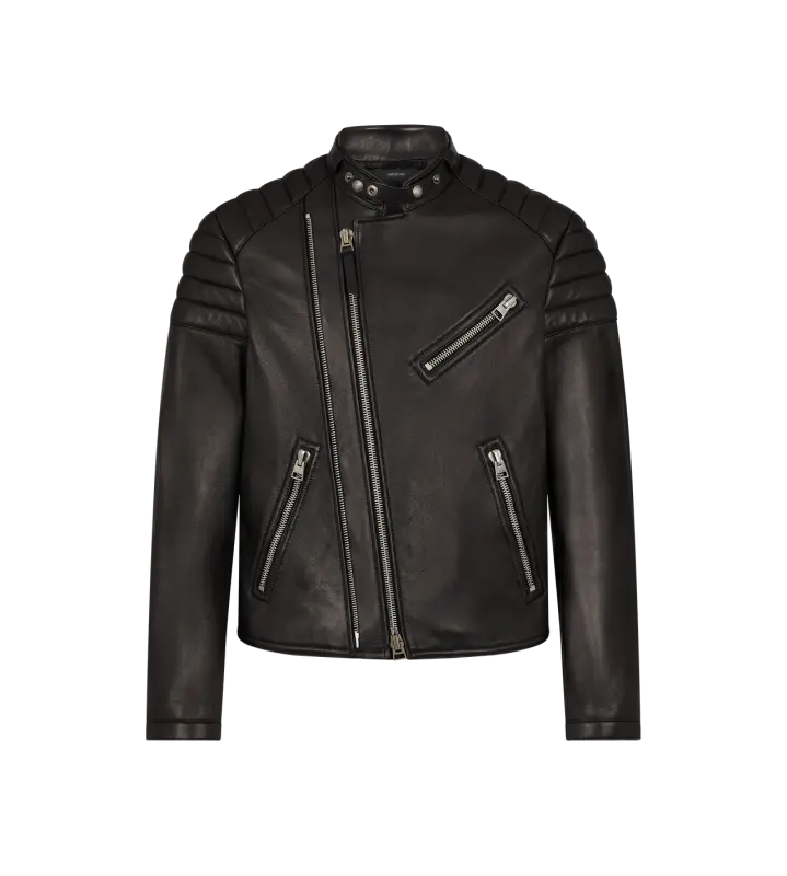 GRAIN LEATHER ZIP BIKER BLACK online